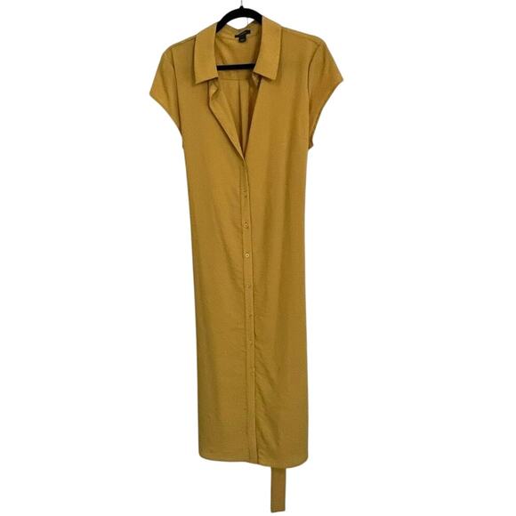 Halogen Women’s Mustard Button Front Collared Shirt Dress Size Large (Size 1) - Picture 2 of 8